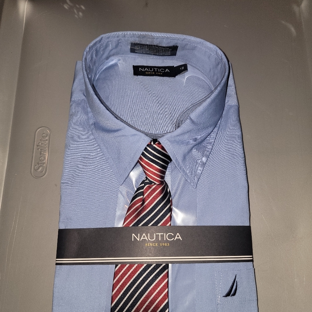 Boy's Nautica Blue Dress Shirt with Tie